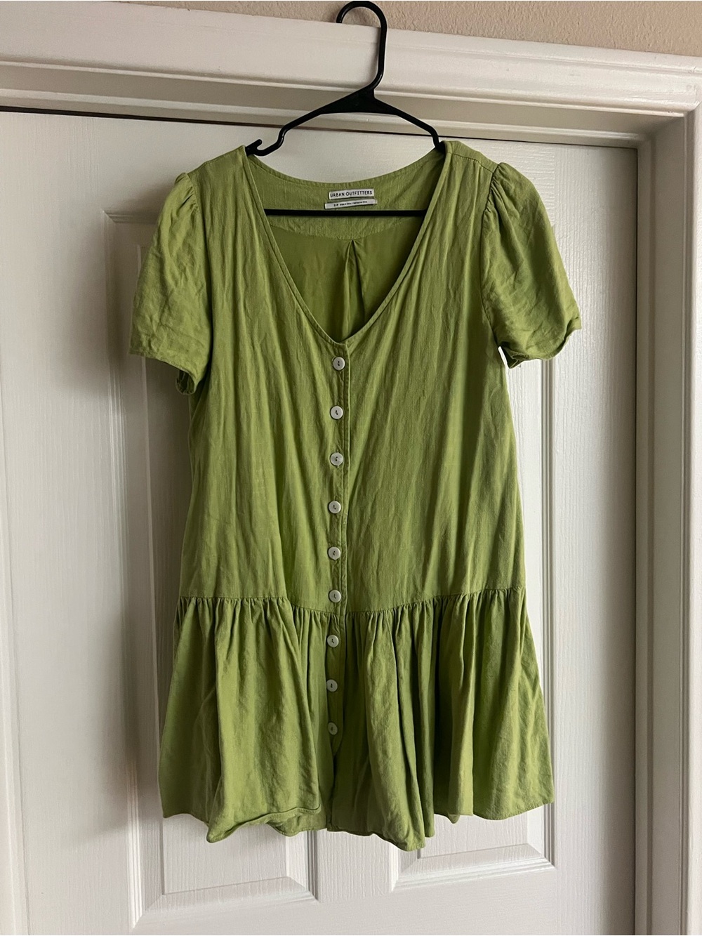 Urban Outfitters Light Green Button Up Short Linen Dress